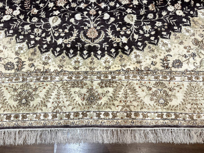 Indian Kashmiri Silk Rug 10x14, Floral Medallion - Nuvé