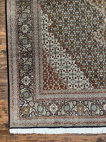 Wonderful Persian Tabriz Rug 7x10 ft, Very Fine 50 Raj 350 KPSI Oriental Carpet, Herati Mahi Pattern, Authentic Hand Knotted Handmade Wool Vintage - Nuvé