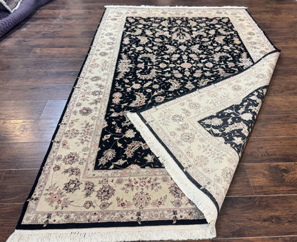 Sino Persian Rug 6x9, Black and Ivory, Wool and Silk Highlights, Handmade - Nuvé