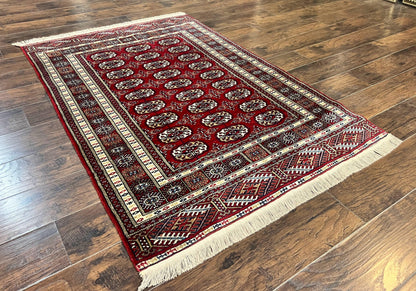 Pakistani Bokhara Rug 4x6, Red Turkoman Carpet, Finely Hand Knotted, Wool Vintage Rug - Nuvé