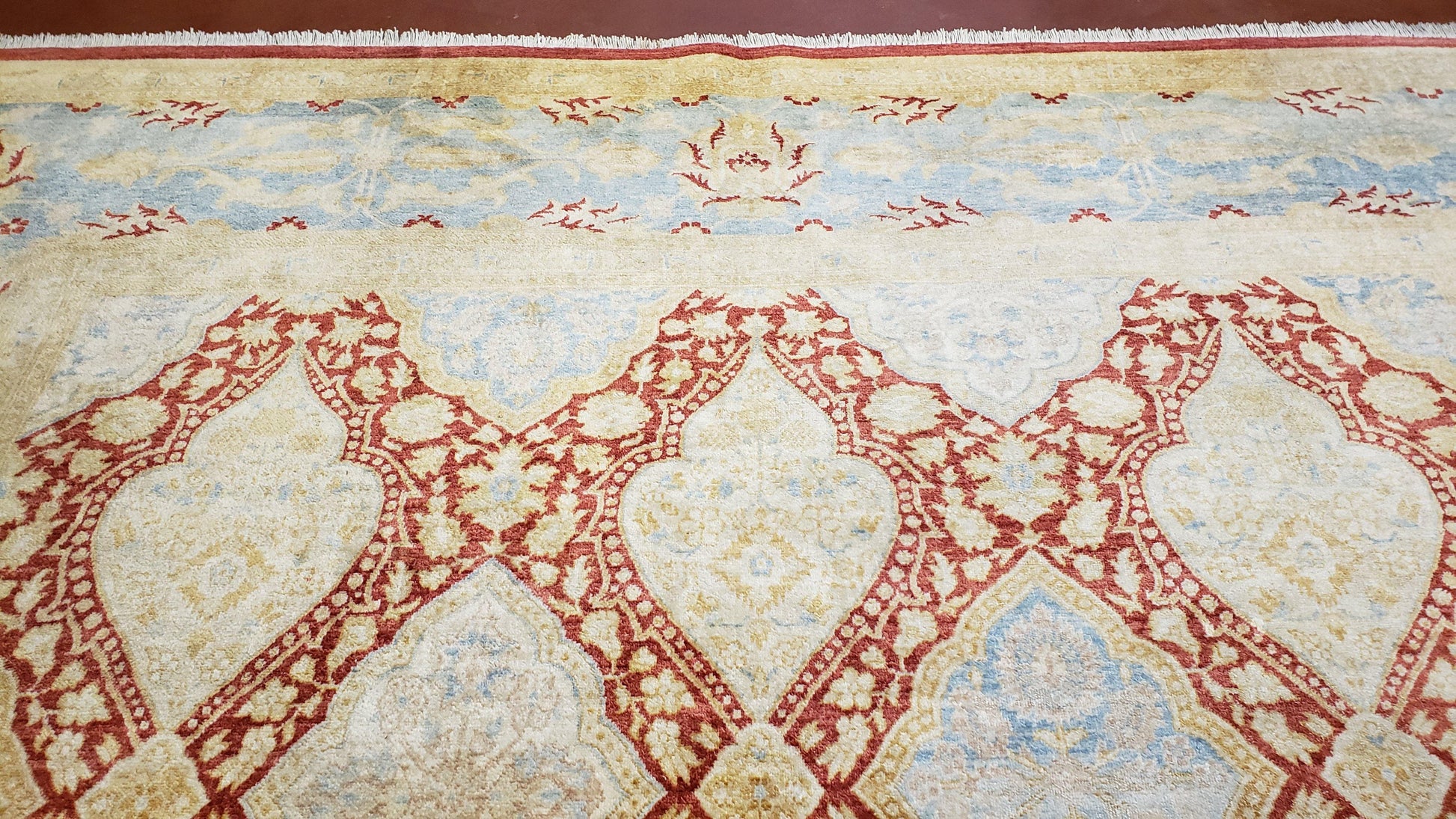 9x12 Peshawar Rug Pakistani Oriental Carpet Sky Blue and Red Wool Vintage Master Bedroom Rug Hand-Knotted Living Room Rug Dining Room Rug - Nuvé