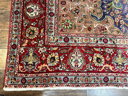 Wonderful Persian Tabriz Rug 10x14, Antique Persian Carpet, Handmade Wool Rug, Floral Medallion, Red Navy Blue, Colorful, Large Persian Area Rug - Nuvé