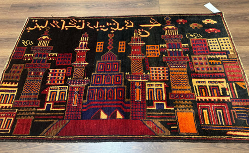 Balouch Rug 3x5, City Pictorial, Afghan Rug - Nuvé