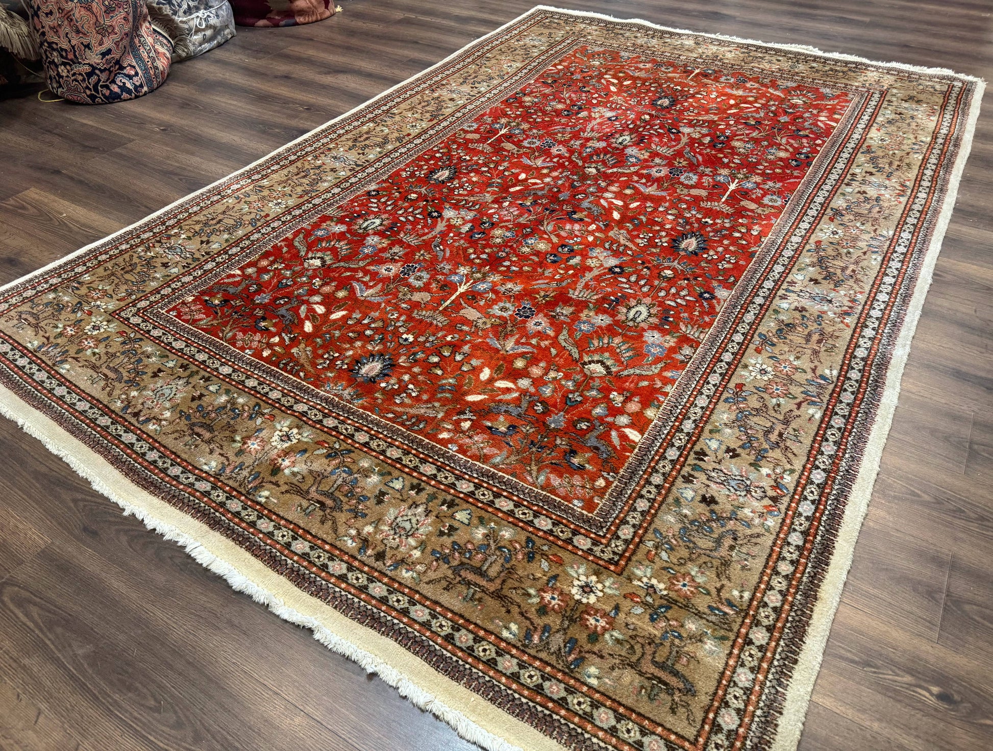 Persian Tabriz Rug 6x10, Burnt Orange and Tan, Animal Pictorials, Deer, Floral, Taba Tabae Carpet - Nuvé