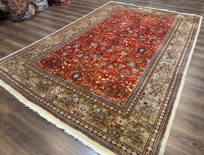 Persian Tabriz Rug 6x10, Burnt Orange and Tan, Animal Pictorials, Deer, Floral, Taba Tabae Carpet - Nuvé
