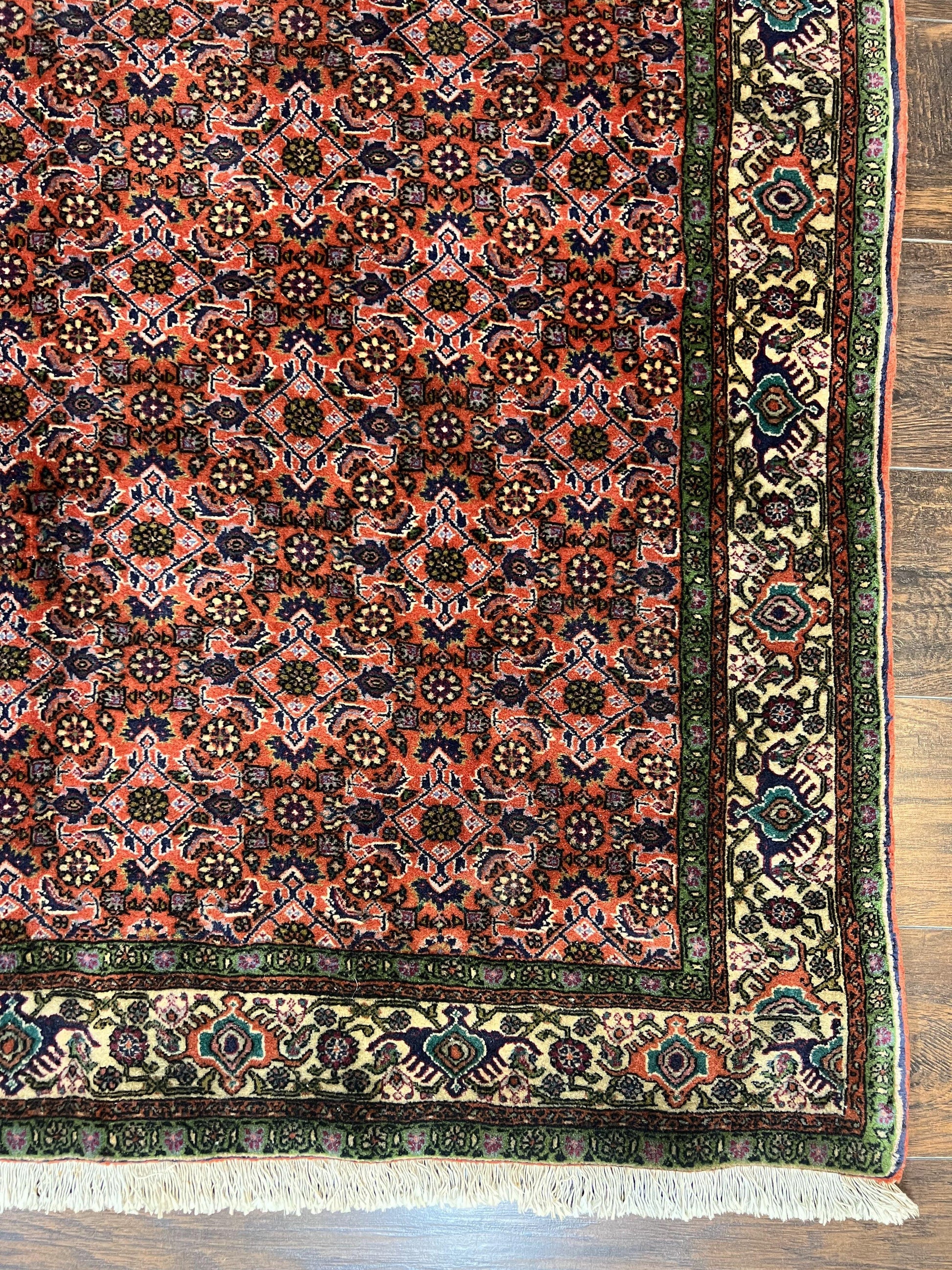 Antique Persian Bijar Rug 5x7, Allover Pattern, Hand Knotted Vintage Wool Tribal Oriental Carpet, Bidjar Rug, Red and Cream 5 x 7 ft, Handmade Rug - Nuvé