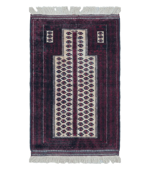 3' X 5' Handmade Fine Knotted Balouch Turkoman Prayer Silk Wool Rug