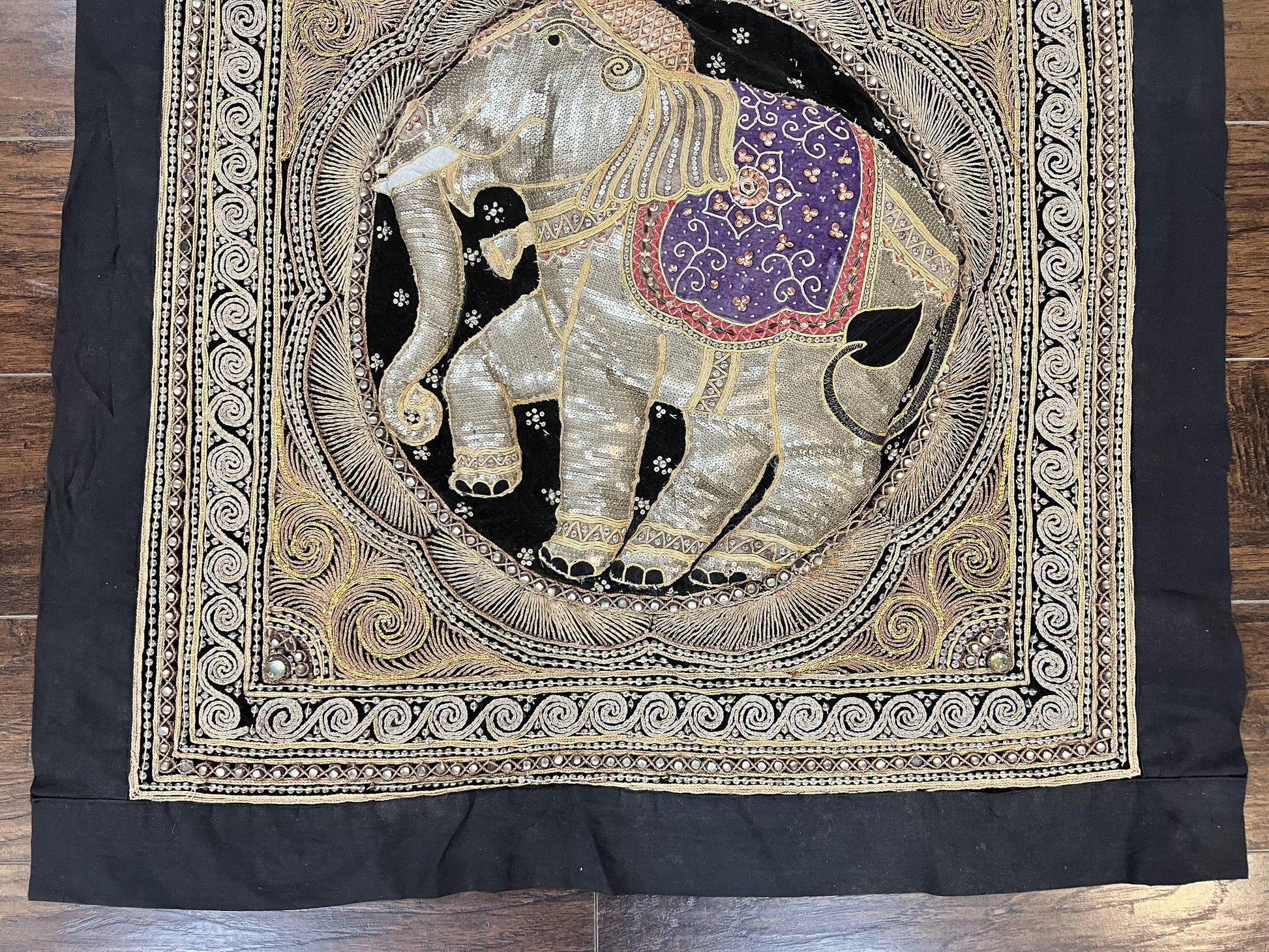 Indian Embroidery 3x3, Elephant Design, Detailed Needlepoint, Beadwork - Nuvé