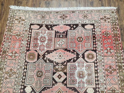 Antique Caucasian Rug 5' 5" x 10' 9", Shirvan Carpet, Wide Oriental Corridor Runner, Quality Handmade Hand-Knotted Wool Rug, Pale Pink Black - Nuvé