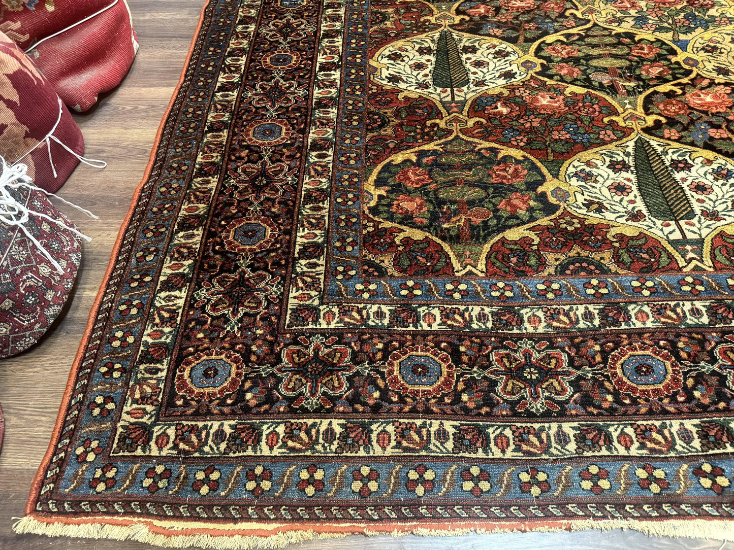 Antique Persian Bakhtiari Rug 12x19, Palace Size Wool Handmade Persian Carpet, Oversized Rug, Panel Design, Peacocks, Multicolor, Rare - Nuvé