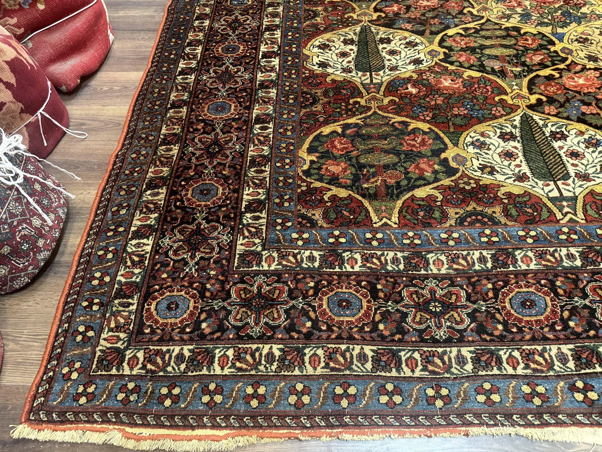 Antique Persian Bakhtiari Rug 12x19, Palace Size Wool Handmade Persian Carpet, Oversized Rug, Panel Design, Peacocks, Multicolor, Rare - Nuvé