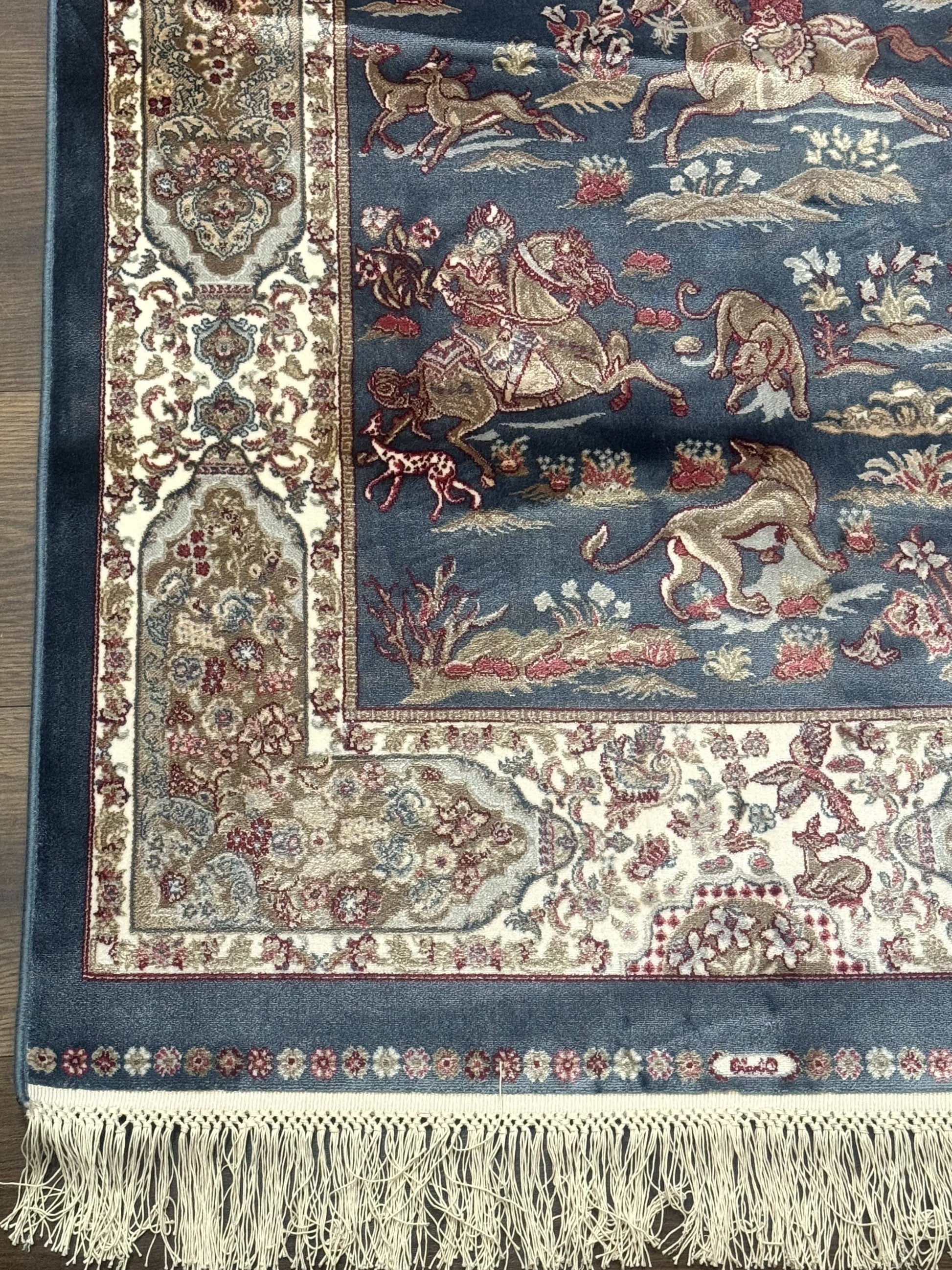 Turkish Silk Rug 2.6 x 6.7, Short Runner Rug, Blue & Ivory, Bamboo Silk, New - Nuvé