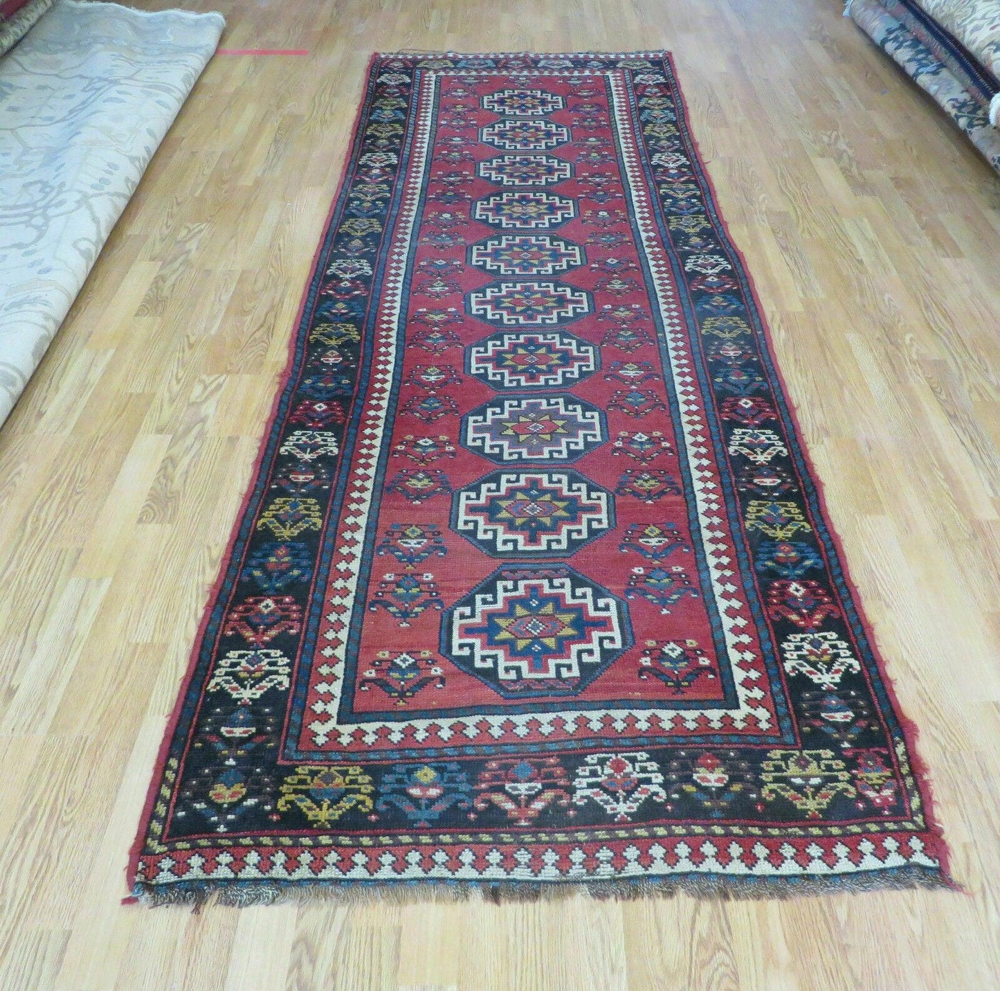 3' 3" X 10' Hand-Knotted Antique Handmade Caucasian Kazak Wool Runner Rug - Nuvé