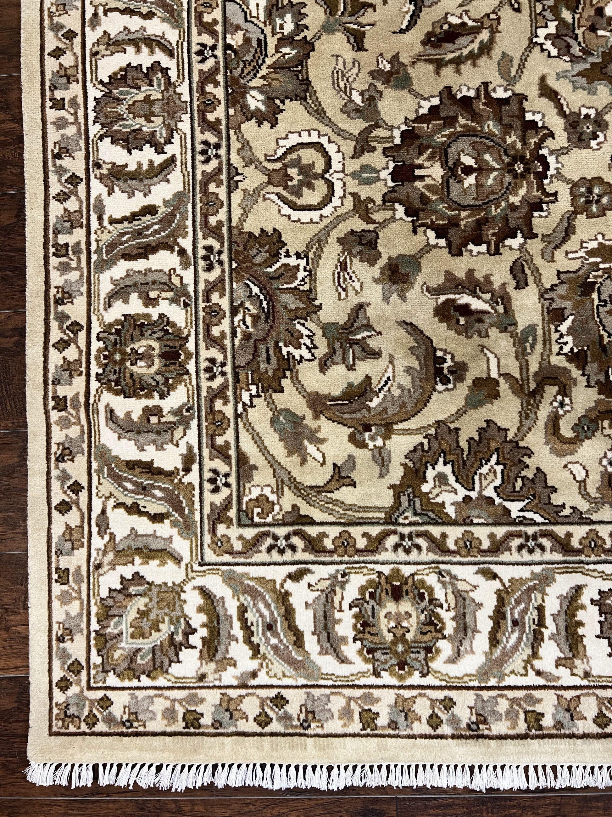 Indo Mahal Rug 6x9, Indian Carpet 6 x 9 ft, Light Green and Ivory, Floral Allover, Wool Oriental Carpet, Traditional Rug, Handmade - Nuvé