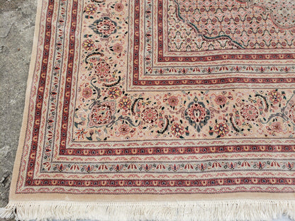 Stunning Oversized Sino Persian Oriental Rug 12x15, Hand Knotted Wool & Silk Palace Sized Carpet, Mahi Pattern, Very Fine, Peach Beige, Wow - Nuvé