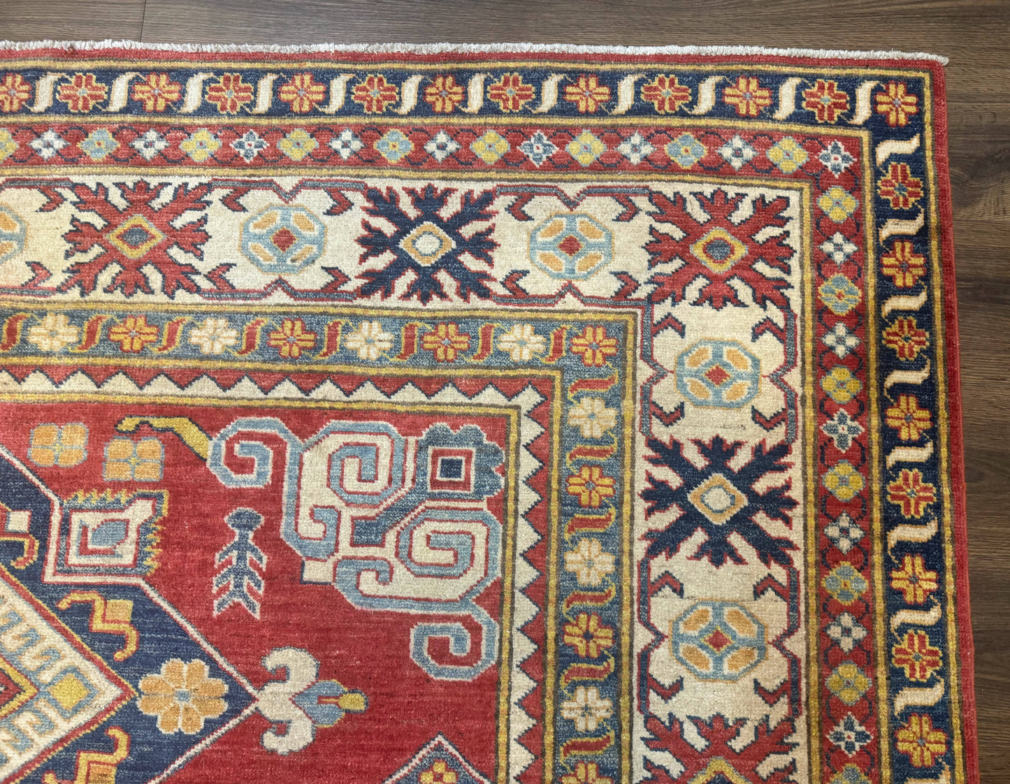 Turkish Kazak Rug 7.6 x 9.5, Geometric Medallions, Caucasian Pattern - Nuvé