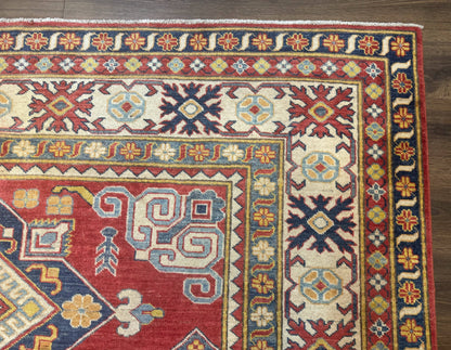 Turkish Kazak Rug 7.6 x 9.5, Geometric Medallions, Caucasian Pattern - Nuvé