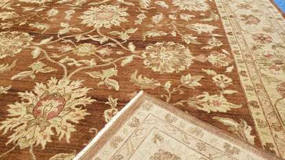 Indo Persian Rug 10x14, Mahal Sultanabad Oriental Carpet, Burnt Orange & Beige, Handmade Wool Area Rug - Nuvé