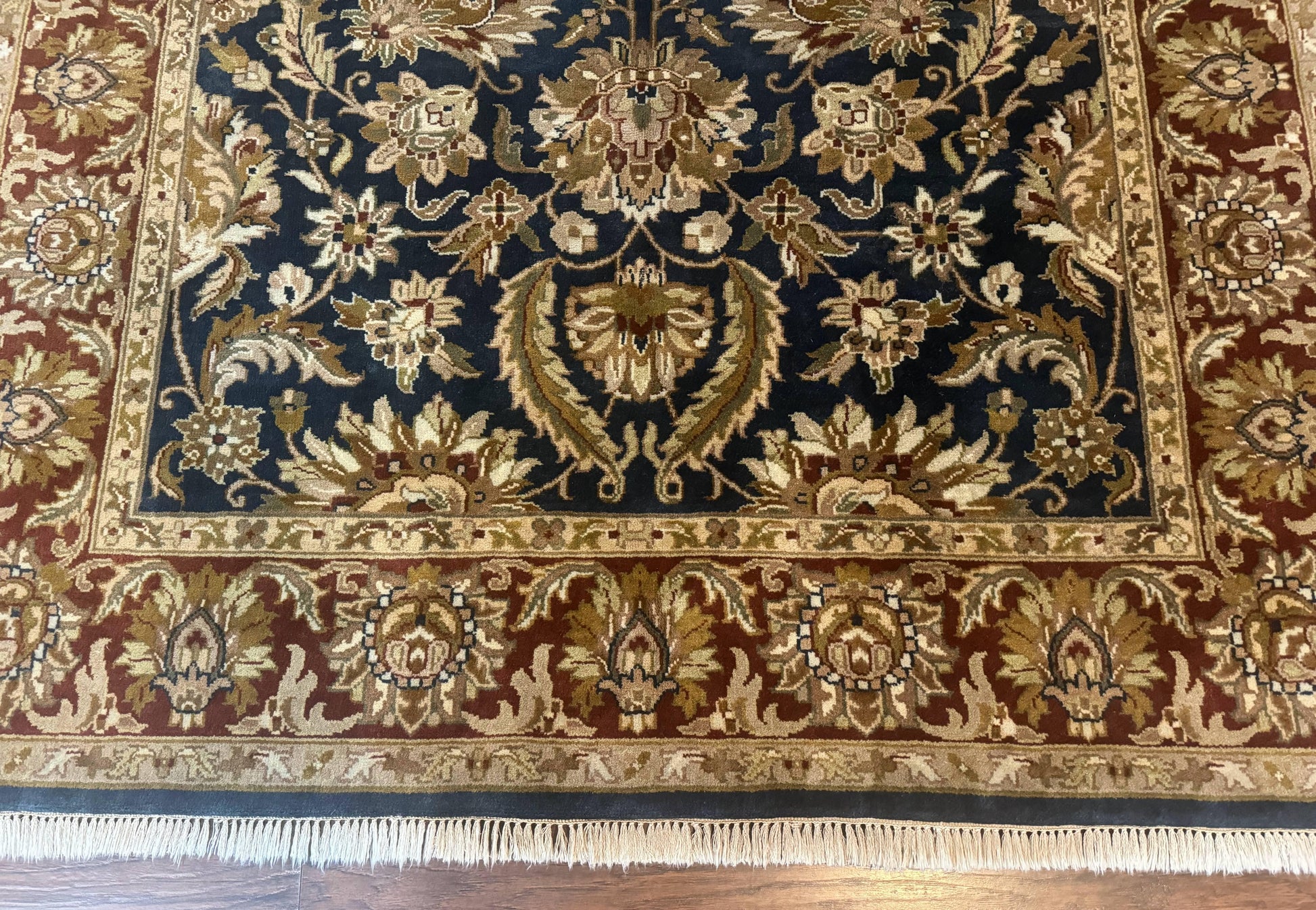 Indian Agra Rug 6x9, Floral, Traditional Rug, Dark Green Maroon Tan - Nuvé