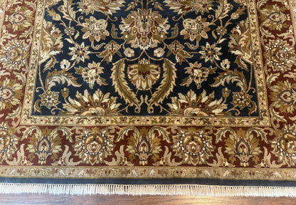 Indian Agra Rug 6x9, Floral, Traditional Rug, Dark Green Maroon Tan - Nuvé