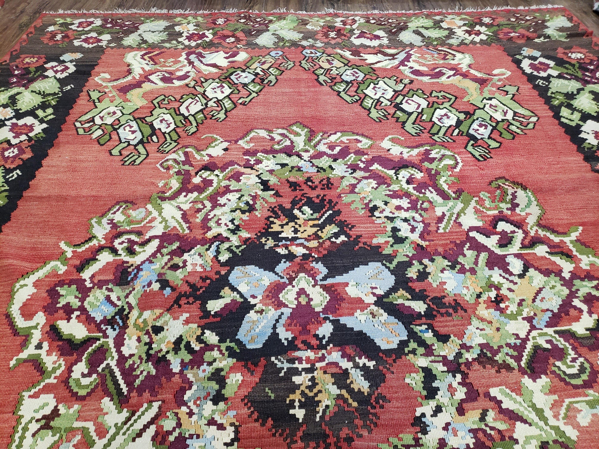 Karabakh Rug 8x11, Caucasian Kilim Rug, Vintage Antique Turkish Anatolian Azerbaijani Carpet, Wool Red & Black Hand-Woven 8 x 11 Living Room - Nuvé