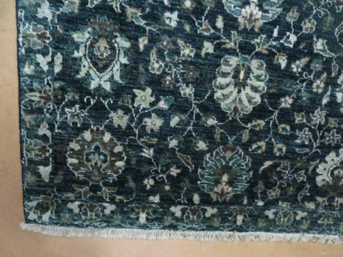 5' 6" X 8' Vintage Handmade Pakistani Floral Oriental Wool Rug Black Dark Grey - Nuvé