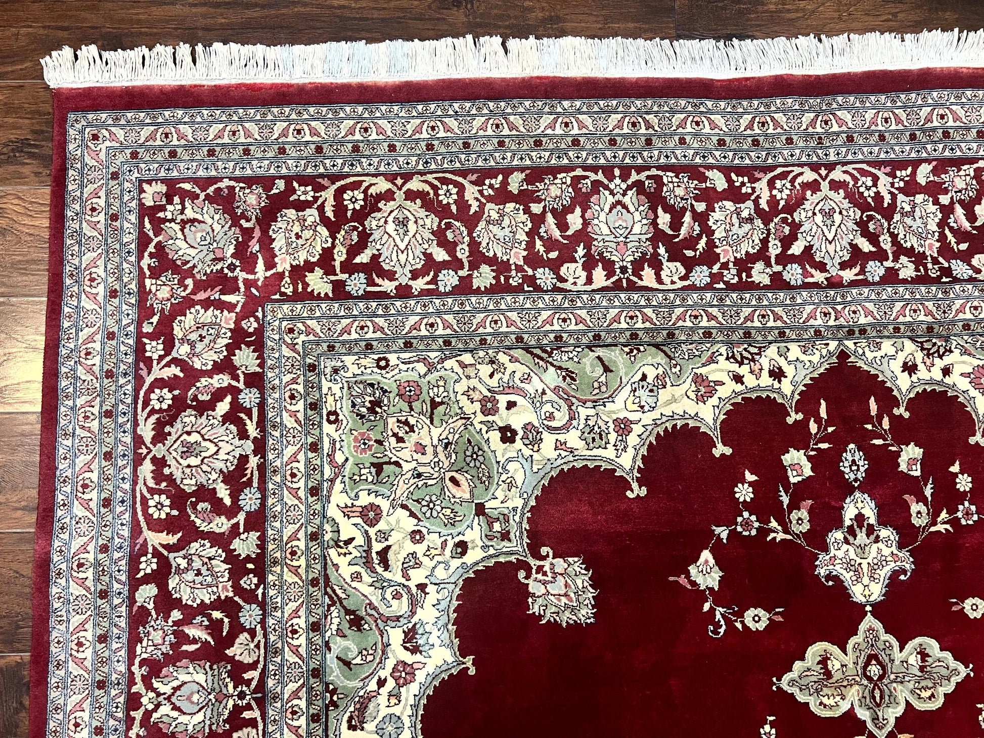 Pak Persian Rug 9x12, Handmade Vintage Traditional Wool Carpet, Floral Medallion, Dark Red Ivory/Cream, Fine 250 KPSI - Nuvé