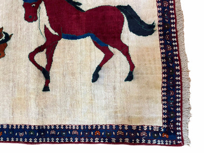 3.5 X 5 Handmade Hand-Knotted Quality Wool Pictorial Brown Horses Animal Rug - Nuvé