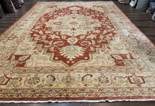 Turkish Heriz Serapi Rug 9x13, Geometric Medallion - Nuvé
