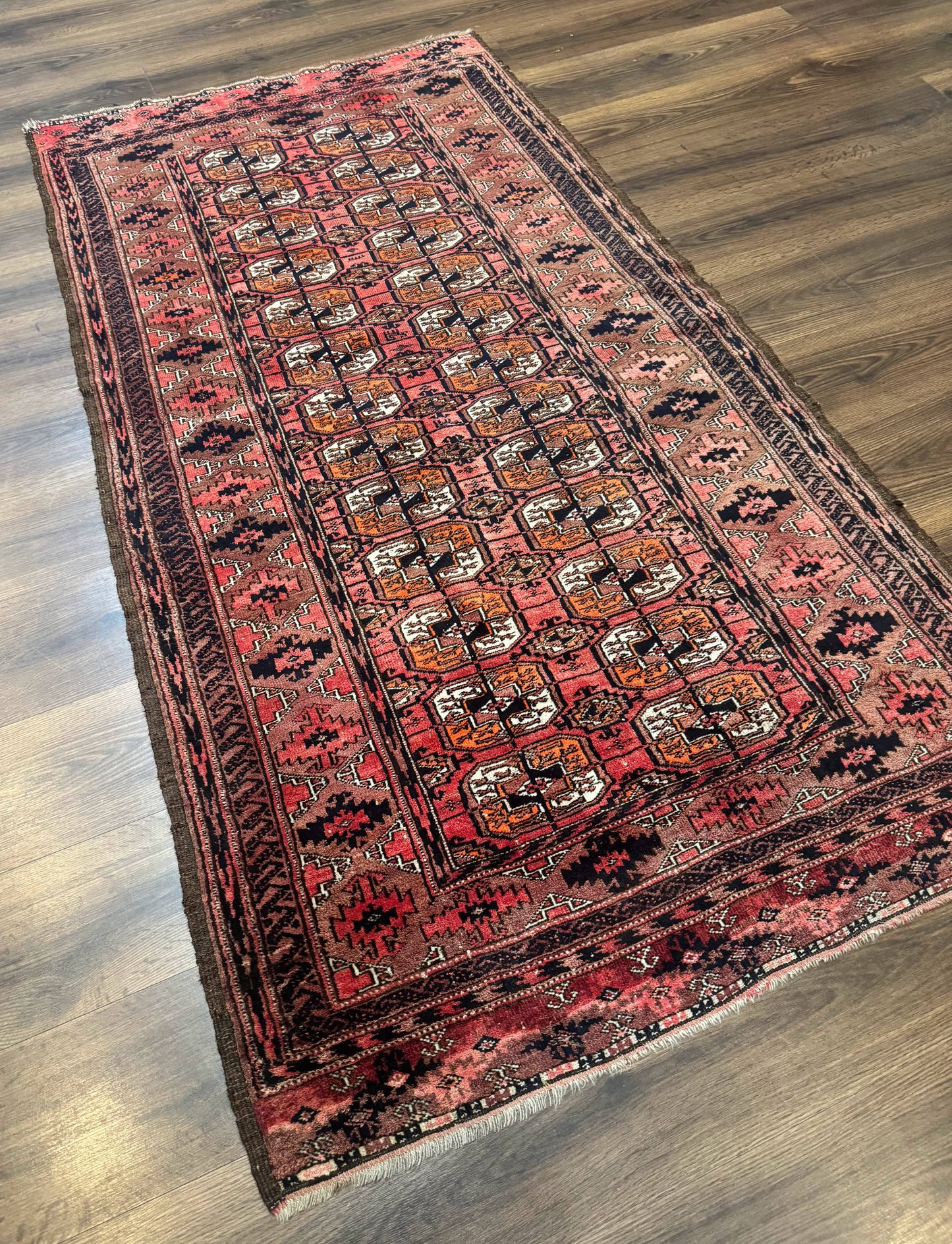 Antique Turkoman Rug 3.7 x 6.7, Red, Wool Runner Rug - Nuvé