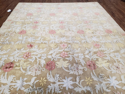 Modern Tibetan Rug 6x9, Wool and Silk Tibetan Rug, Handmade Tibetan Rug, Silk Flowers, Contemporary Rug, Soft Rug, Tibetan Area Rug, Tan - Nuvé