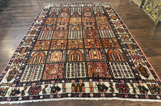 Persian Bakhtiari Tribal Rug 7x10, Panel Design, Semi Antique - Nuvé