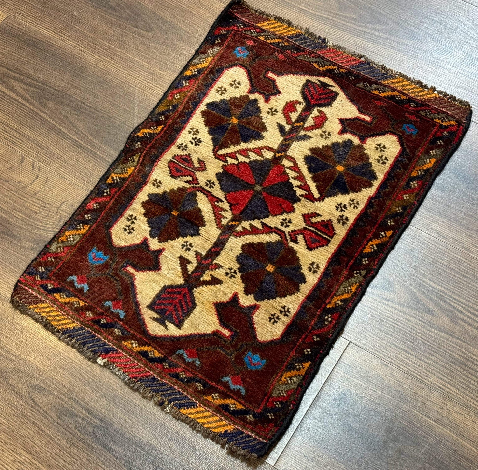 Small Persian Baluchi Tribal Rug, Tan, Handmade - Nuvé