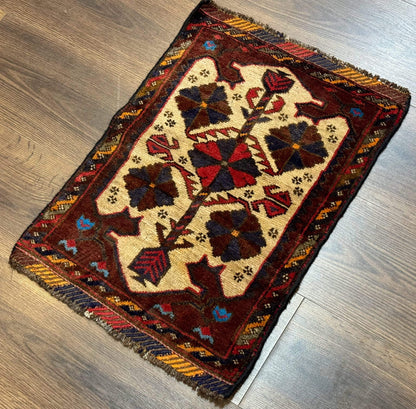 Small Persian Baluchi Tribal Rug, Tan, Handmade - Nuvé