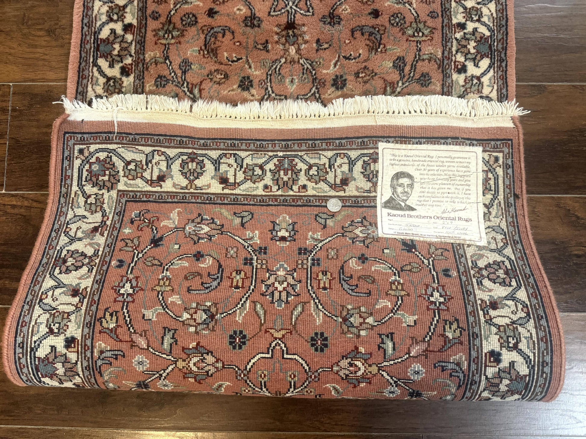 Indo Persian Runner Rug 2.6 x 10, Coral and Cream, Hand Knotted 10ft Wool Oriental Runner for Hallway or Kitchen - Nuvé