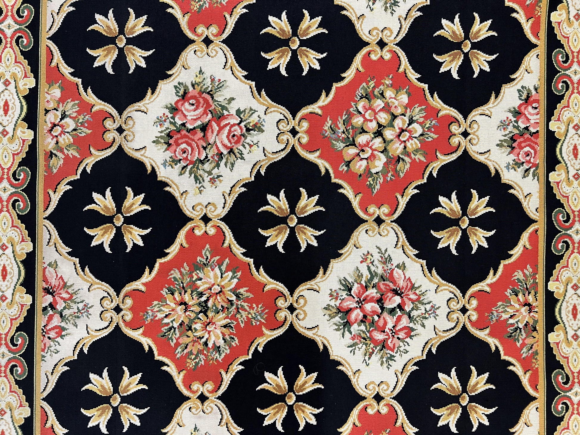 Wide Runner Rug 6x17 ft, Custom Made Vintage Stark Carpet 6 x 17 ft, Red Black Ivory, Corridor Hallway Rug, European Panel Design, Floral - Nuvé