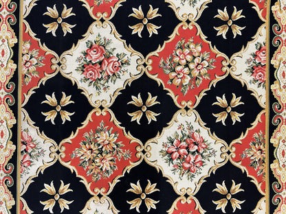 Wide Runner Rug 6x17 ft, Custom Made Vintage Stark Carpet 6 x 17 ft, Red Black Ivory, Corridor Hallway Rug, European Panel Design, Floral - Nuvé