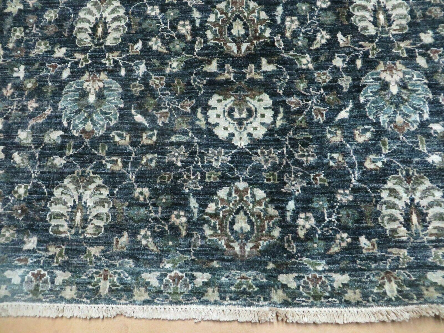 5' 6" X 8' Vintage Handmade Pakistani Floral Oriental Wool Rug Black Dark Grey - Nuvé