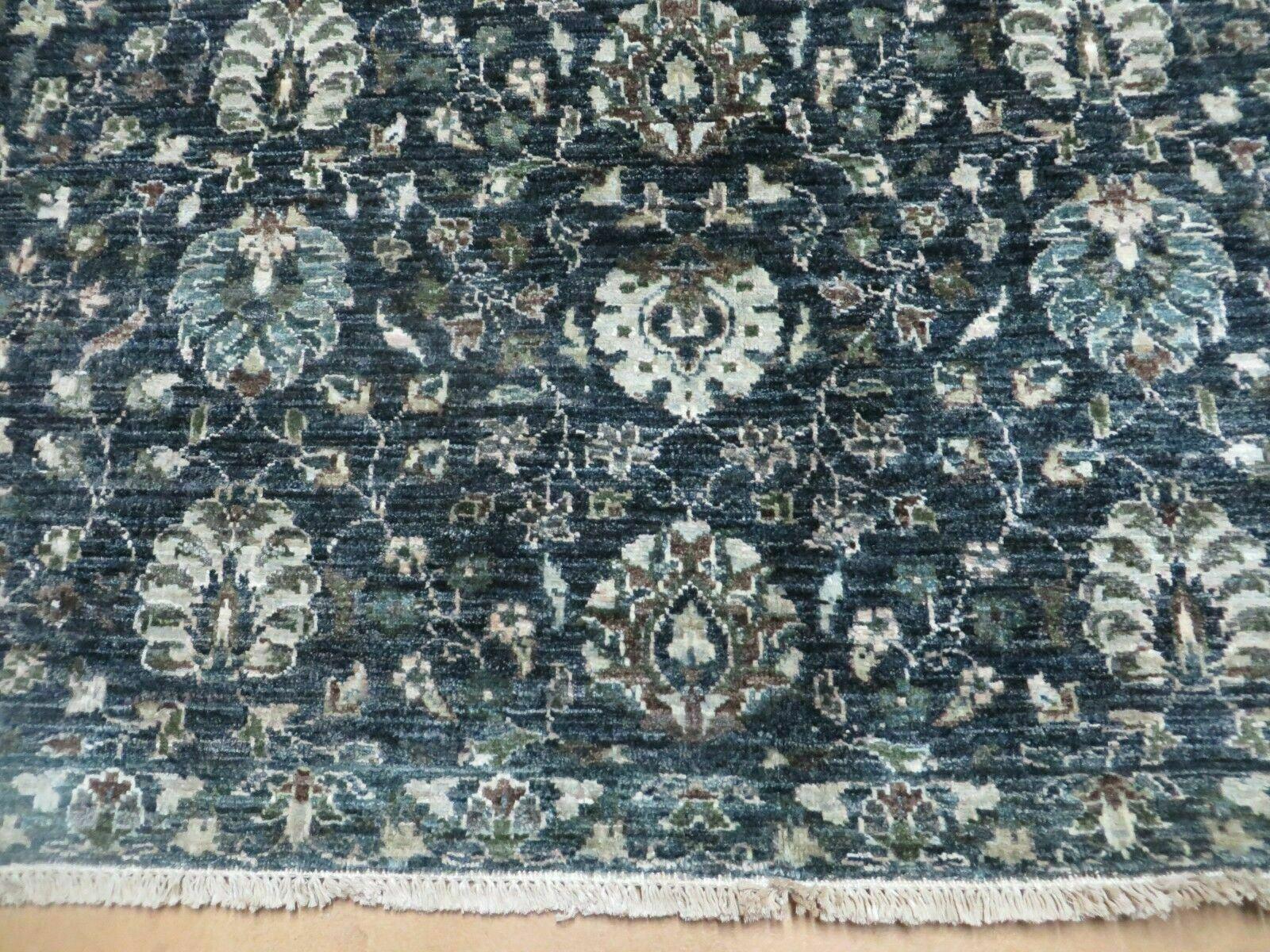 5' 6" X 8' Vintage Handmade Pakistani Floral Oriental Wool Rug Black Dark Grey - Nuvé