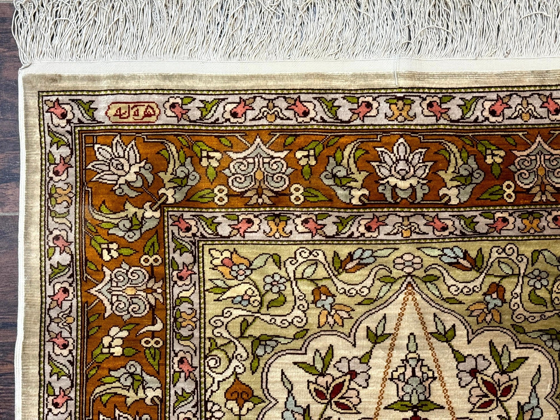 Silk Turkish Hereke Rug 2x3, Birds Lantern Very Fine 400 KPSI, Signed by Masterweaver, Wonderful, Rare, Small Hereke Rug - Nuvé