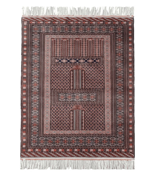 Vintage Turkoman Bokhara Rug 4x6, Four Seasons Pakistan Bukhara Turkmen Engsi Yamud Carpet, Fine Tribal Rug, Wool, Hand-Knotted, Brown, Nice