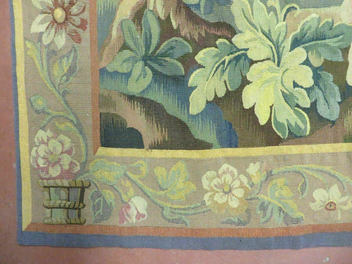Antique French Tapestry 5x6 French Handmade Aubusson Nature One Of A Kind Rare - Nuvé