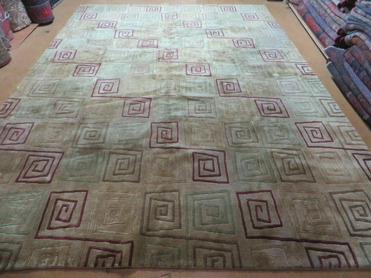 8' X 11' Modern Tibetan Nepal Art Deco Chinese Handmade Wool Silk Rug Abstract - Nuvé