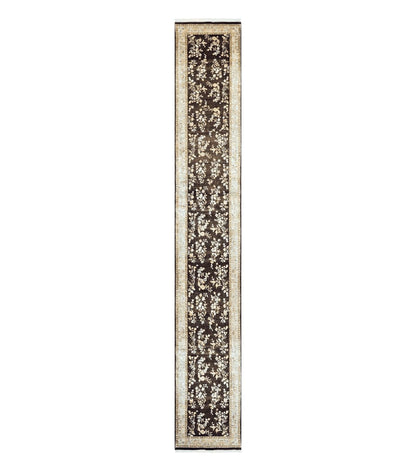 Peshawar Runner Rug 3 x 20, Wool Hand Knotted Vintage Pakistani Carpet, Brown & Taupe, Chobi Mahal Floral Rug, Extra Long Hallway Runner