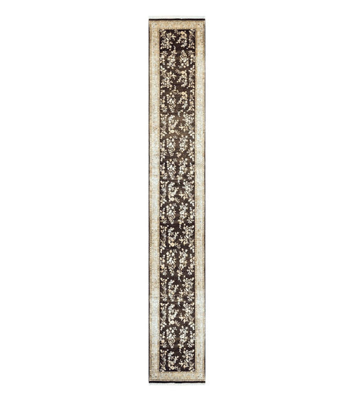 Peshawar Runner Rug 3 x 20, Wool Hand Knotted Vintage Pakistani Carpet, Brown & Taupe, Chobi Mahal Floral Rug, Extra Long Hallway Runner