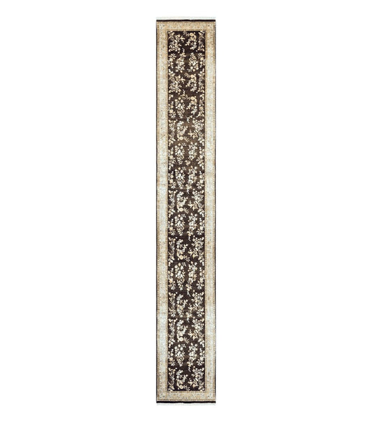 Peshawar Runner Rug 3 x 20, Wool Hand Knotted Vintage Pakistani Carpet, Brown & Taupe, Chobi Mahal Floral Rug, Extra Long Hallway Runner
