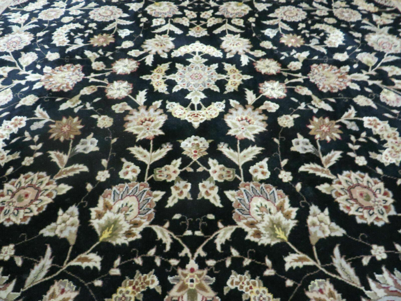 9' X 12' Vintage Handmade Fine Chinese Oriental Floral Wool Rug Silk Black - Nuvé