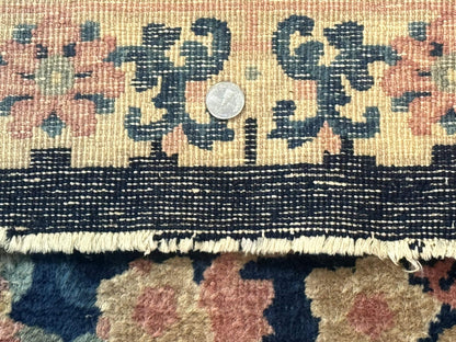 Blue and Beige Chinese Wool Rug 3x6, Chinese Fete Rug, Peking Rug, Antique Chinese Carpet - Nuvé