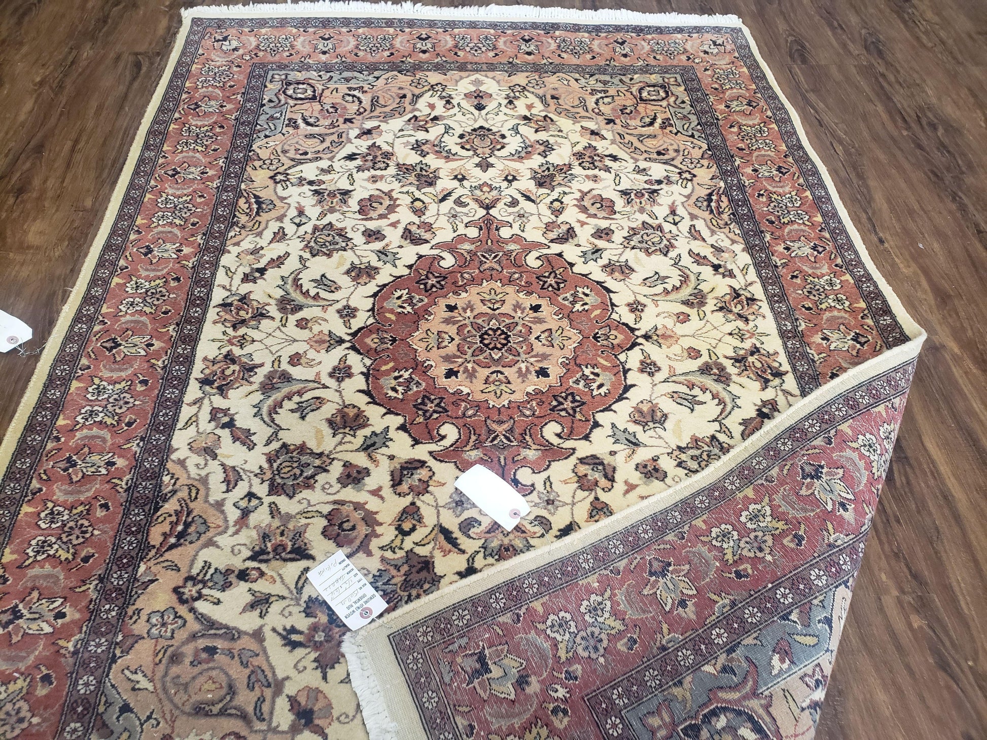 4x6 Handmade Top Quality Pakistani Floral Wool Rug Veg Dyes Carpet Beige Salmon - Nuvé