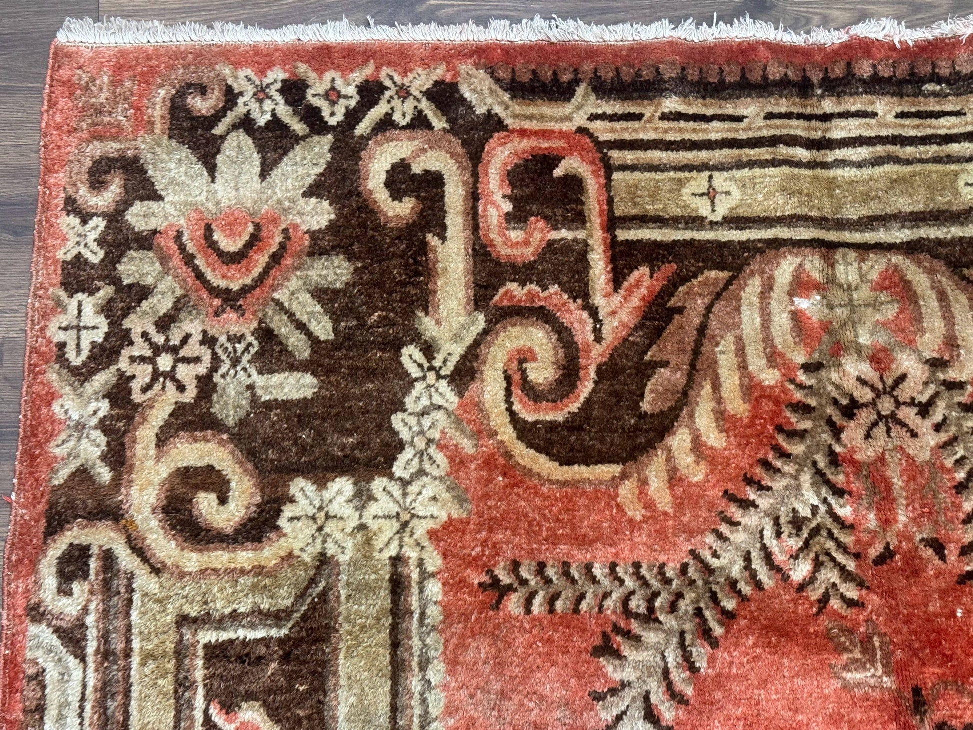 Khotan Rug 5x9, Terracotta and Brown, Floral, Chinese Wool Carpet, Antique Rug - Nuvé
